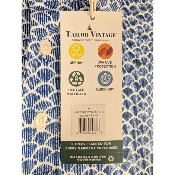Tailor Vintage Shirt Mens Medium Blue Golf Polo Surf The Web Shells Pattern - Picture 3 of 10